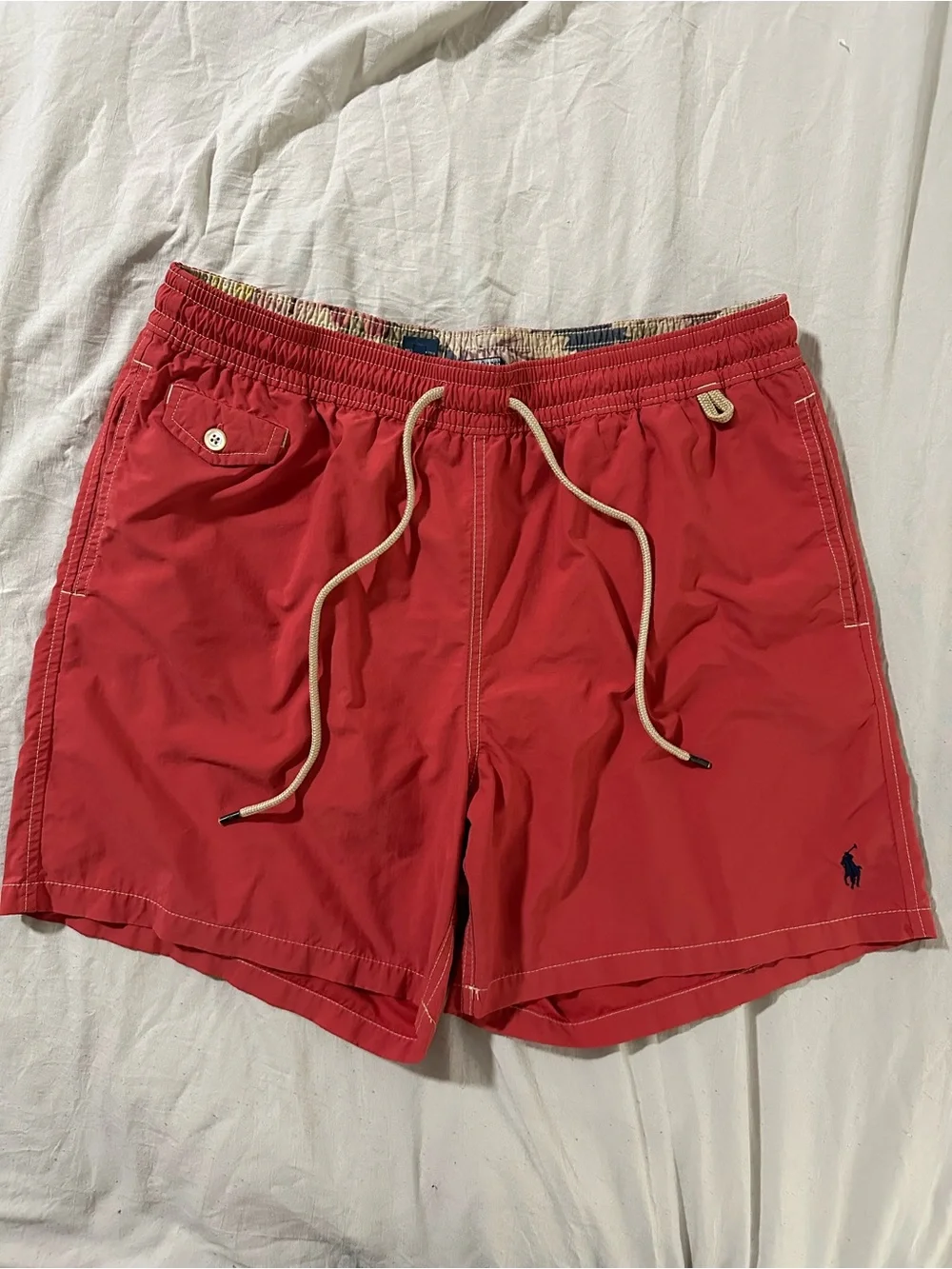 Vintage 90s Polo Ralph Lauren Swim Trunks Red Floral Waistband Shorts Mens XL